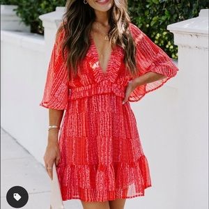 Vici - Ruffle/shimmer red dress size S